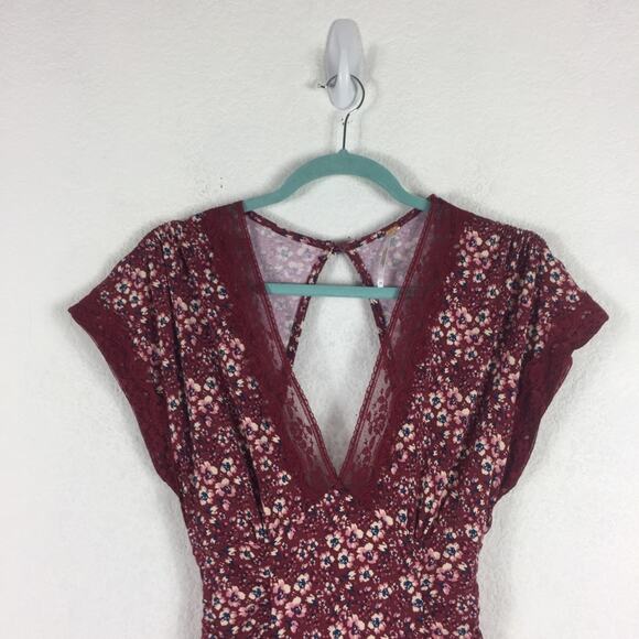 Free People Sweet Talker Lace Mini Dress Size XS Burgundy Floral 90s Grunge Boho - Picture 4 of 16